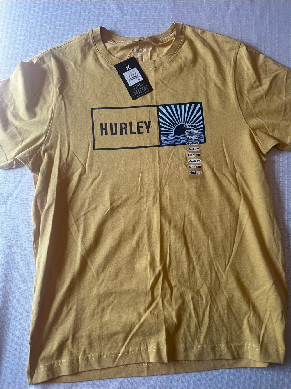 NWT! Hurley Men's Mustard Short-Sleeve Logo Tee with Sun Graphic